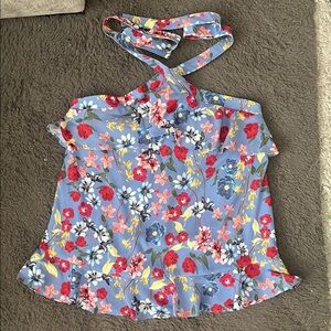 Parker Red and Blue Ruffled Halter Camisole